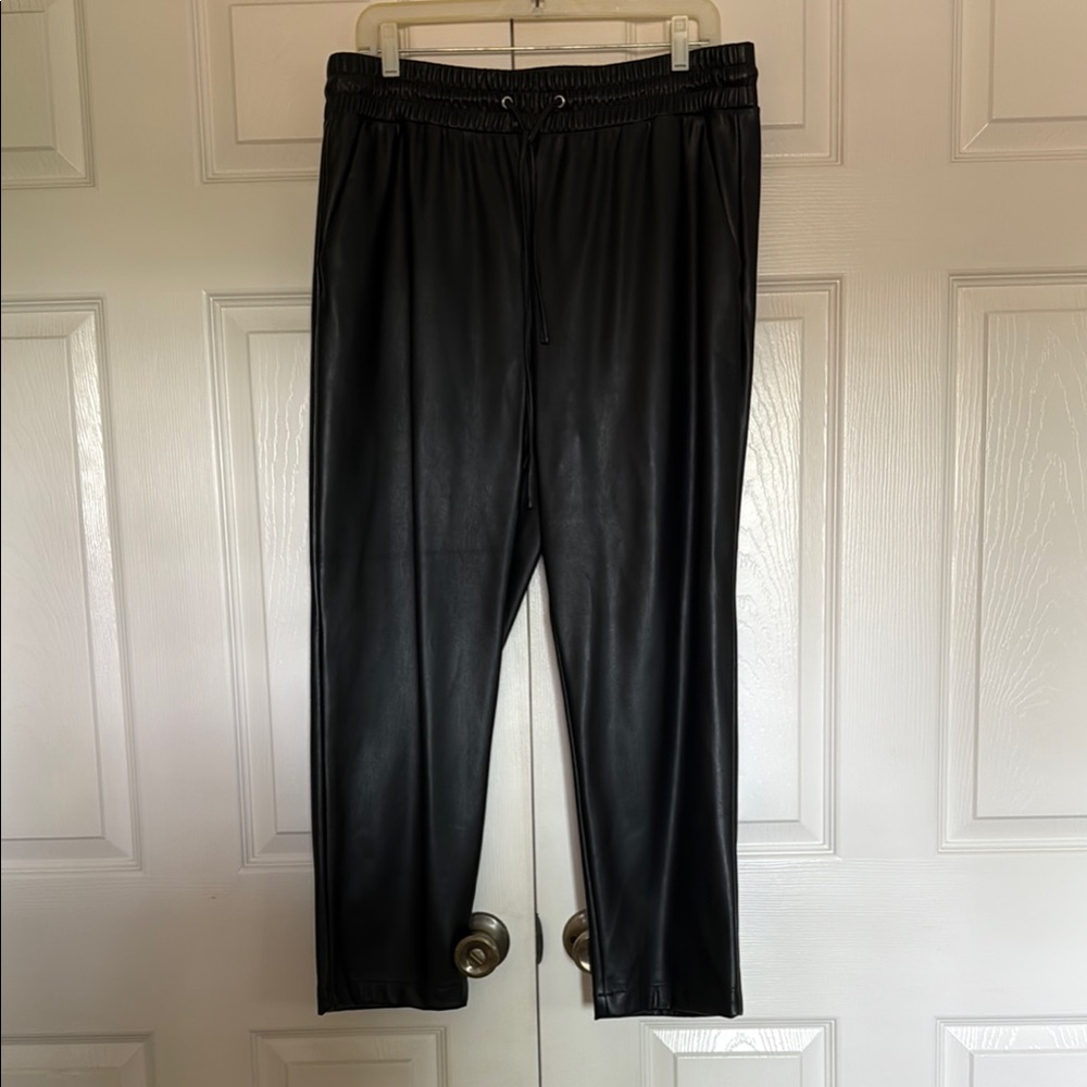 LOFT Black Faux Leather Straight Leg Pants